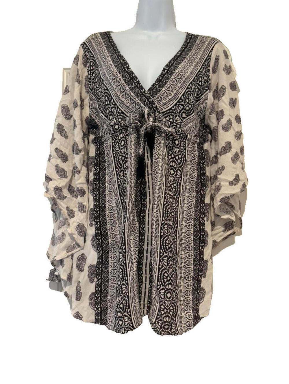Angie sz S black/white paisley boho mini dress EE